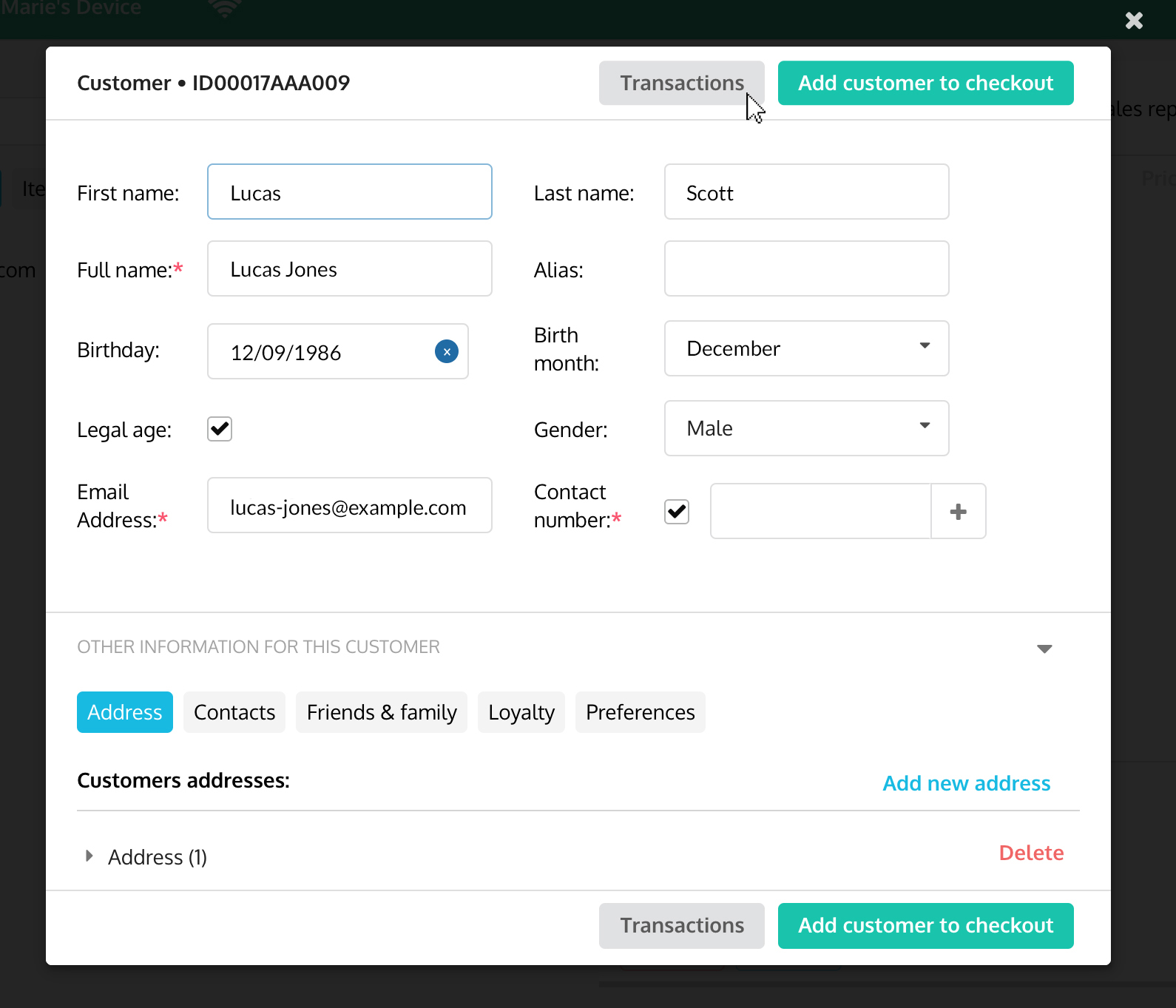 Transactions button